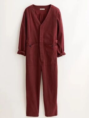 Alex Mill Longsleeve Button Front Cotton Blend Jumpsuit Burgundy Utility M